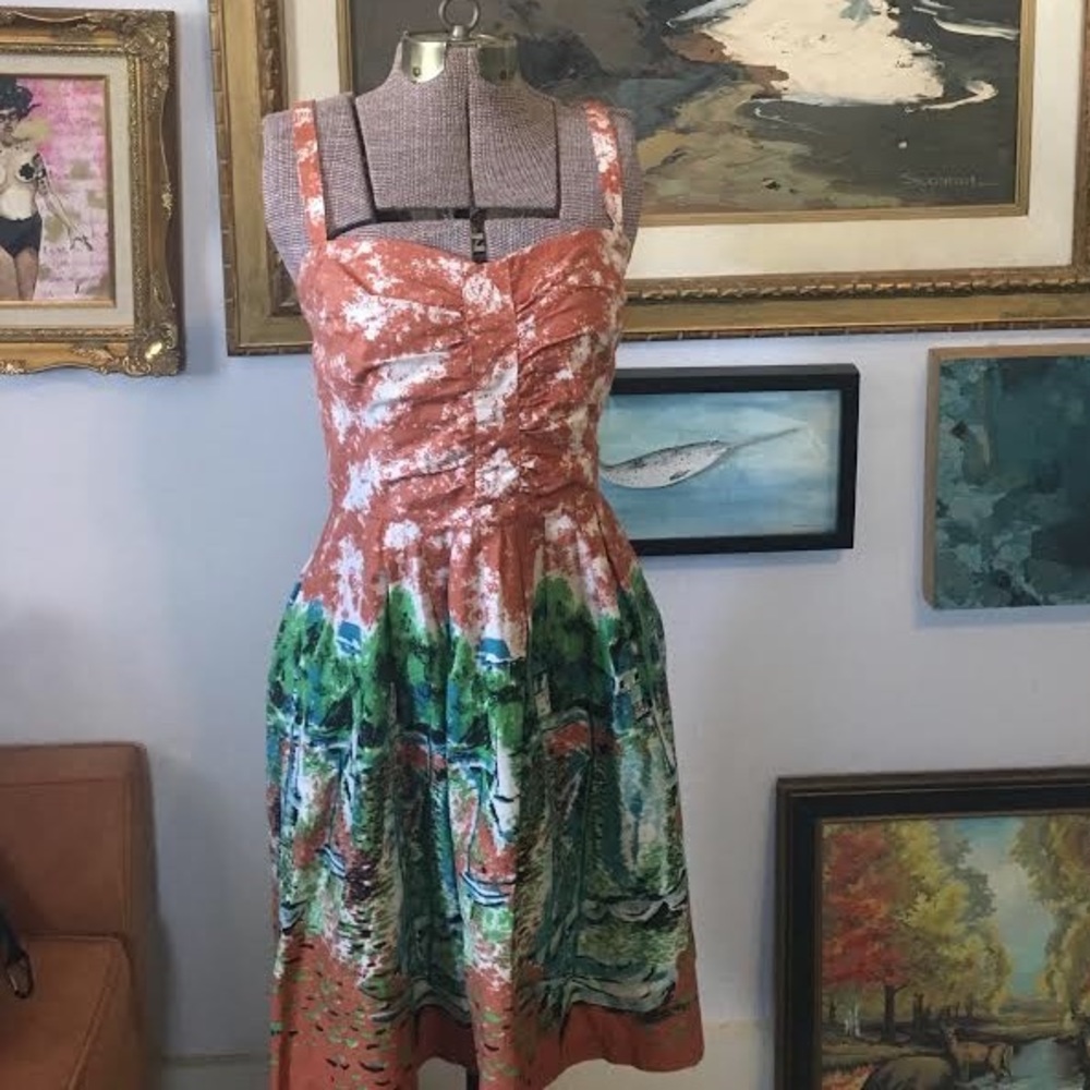 ixia marina border print sundress rust blue green